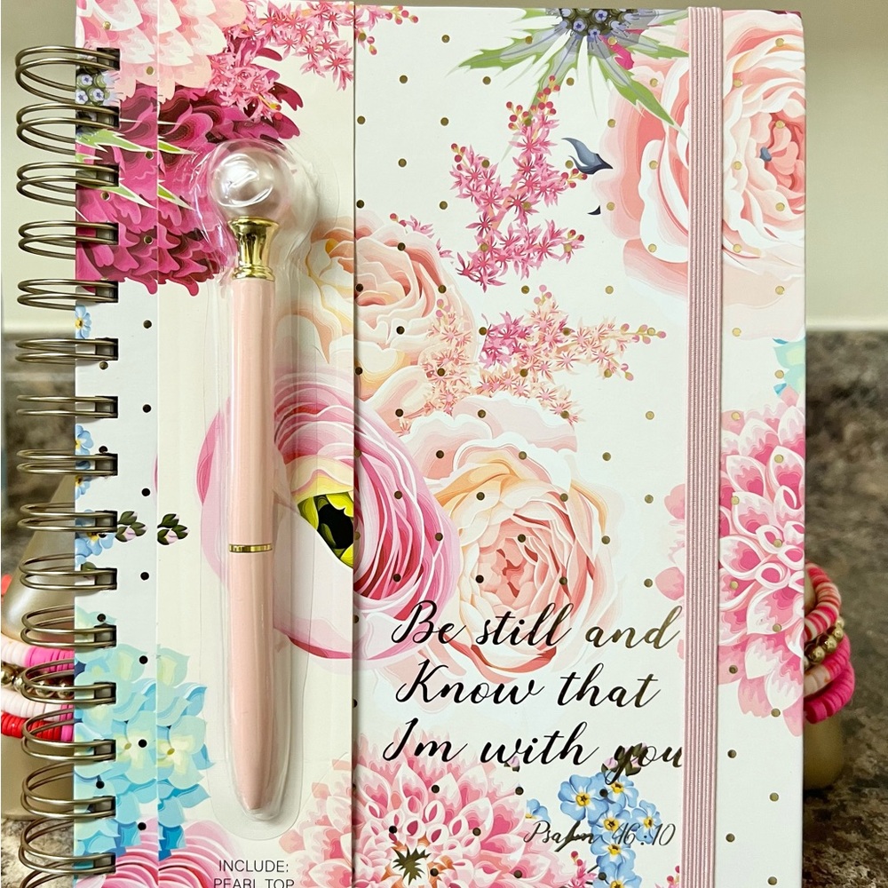 Floral Notebook and Pen - Set Be Still and Now I am with You